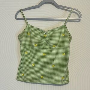 Energie Green Checkered Camisole with Yellow Floral Accents
